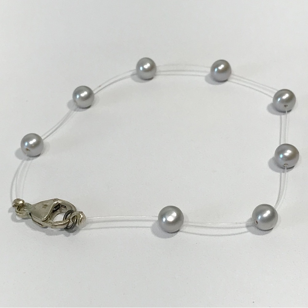 Sterling Silver Natural 5mm Gray Akoya Cultured Pearl Station Illusion Bracelet